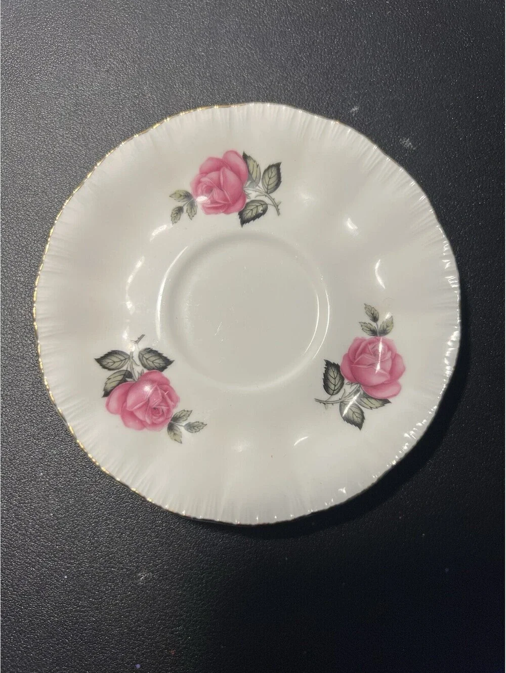 England Vintage 1960s Orphan Saucer Pink Roses Gold Trim, 5” FREE SHIPPING